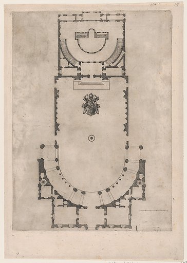 Floor plan of the Villa Giulia in Rome with the arms of Pope Julius III engraved at the center, from "Speculum Romanae Magnificentiae"