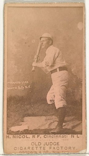 Hugh N. "Little Nick" Nicol, Right Field, Cincinnati, from the Old Judge series (N172) for Old Judge Cigarettes