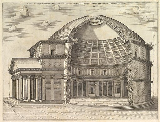 The Pantheon, broken away to show the interior, from "Speculum Romanae Magnificentiae"