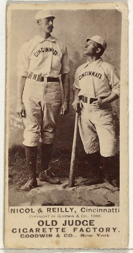 Hugh N. "Little Nick" Nicol and John Good "Long John" Reilly, Cincinnati, from the Old Judge series (N172) for Old Judge Cigarettes