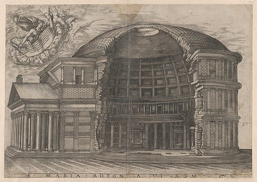 The Pantheon with cutaway showing the interior, from the "Speculum Romanae Magnificentiae"