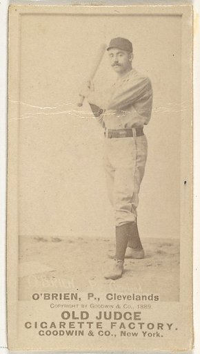 John F. "Cinders" O'Brien, Pitcher, Cleveland, from the Old Judge series (N172) for Old Judge Cigarettes