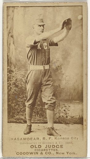 William Louis Hassamaer, Right Field, Kansas City Cowboys, from the Old Judge series (N172) for Old Judge Cigarettes