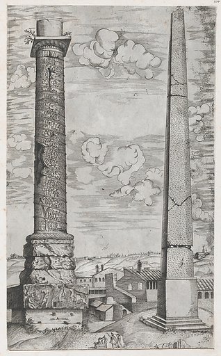 Column of Antoninus and a Roman Obelisk, from "Speculum Romanae Magnificentiae"