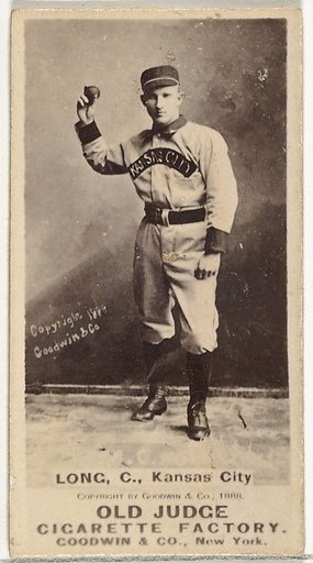 Herman C. Long, Catcher, Kansas City Cowboys, from the Old Judge series (N172) for Old Judge Cigarettes