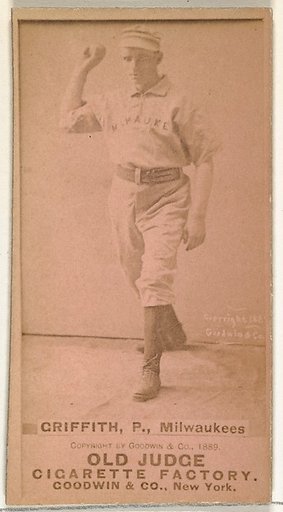Clark Calvin "Old Fox" Griffith, Pitcher, Milwaukee, from the Old Judge series (N172) for Old Judge Cigarettes