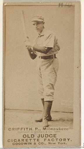 Clark Calvin "Old Fox" Griffith, Pitcher, Milwaukee, from the Old Judge series (N172) for Old Judge Cigarettes