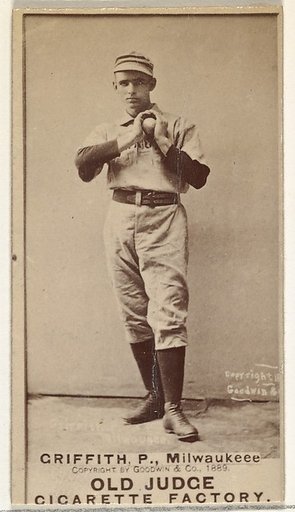 Clark Calvin "Old Fox" Griffith, Pitcher, Milwaukee, from the Old Judge series (N172) for Old Judge Cigarettes