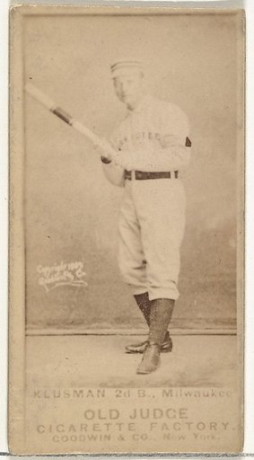 William F. "Billy" Klusman, 2nd Base, Milwaukee, from the Old Judge series (N172) for Old Judge Cigarettes
