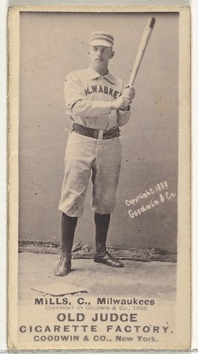 Lynn Mills, Catcher, Milwaukee, from the Old Judge series (N172) for Old Judge Cigarettes