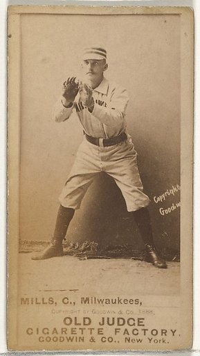 Lynn Mills, Catcher, Milwaukee, from the Old Judge series (N172) for Old Judge Cigarettes