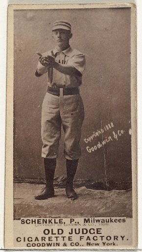 William Shenkel, Pitcher, Milwaukee, from the Old Judge series (N172) for Old Judge Cigarettes