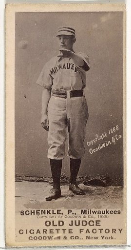 William Shenkel, Pitcher, Milwaukee, from the Old Judge series (N172) for Old Judge Cigarettes
