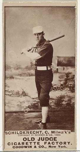 Schildknecht, Catcher, Milwaukee, from the Old Judge series (N172) for Old Judge Cigarettes