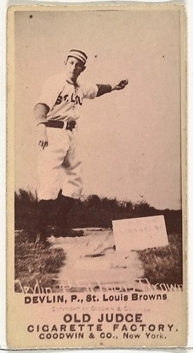 James H. "Jim" Devlin, Pitcher, St. Louis Browns, from the Old Judge series (N172) for Old Judge Cigarettes