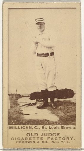 Jocko Milligan, Catcher, St. Louis Browns, from the Old Judge series (N172) for Old Judge Cigarettes