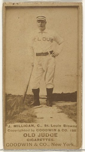 Jocko Milligan, Catcher, St. Louis Browns, from the Old Judge series (N172) for Old Judge Cigarettes