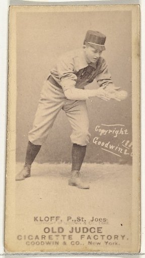 Gustave Louis "Gus" Klopf, Pitcher, St. Joseph Clay Eaters, from the Old Judge series (N172) for Old Judge Cigarettes