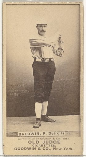 Charles B. "Lady" Baldwin, Pitcher, Detroit Wolverines, from the Old Judge series (N172) for Old Judge Cigarettes