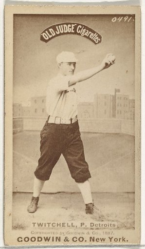 Lawrence Grant "Larry" Twitchell, Pitcher, Detroit Wolverines, from the Old Judge series (N172) for Old Judge Cigarettes