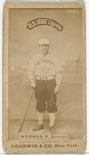 George Edward "Stump" Wiedman, Pitcher, Detroit Wolverines, from the Old Judge series (N172) for Old Judge Cigarettes