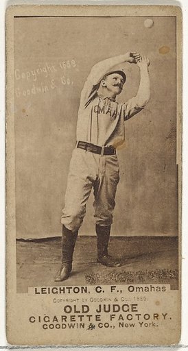 Leighton, Center Field, Omaha Omahogs/ Lambs, from the Old Judge series (N172) for Old Judge Cigarettes