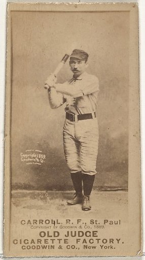 John E. "Scrappy" Carroll, Right Field, St. Paul Apostles, from the Old Judge series (N172) for Old Judge Cigarettes