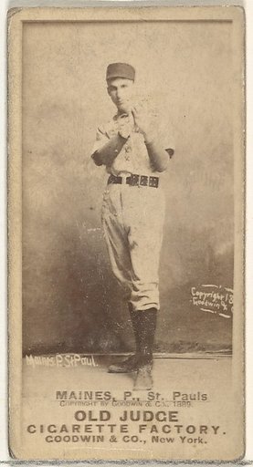 Willard Eben Mains, Pitcher, St. Paul Apostles, from the Old Judge series (N172) for Old Judge Cigarettes