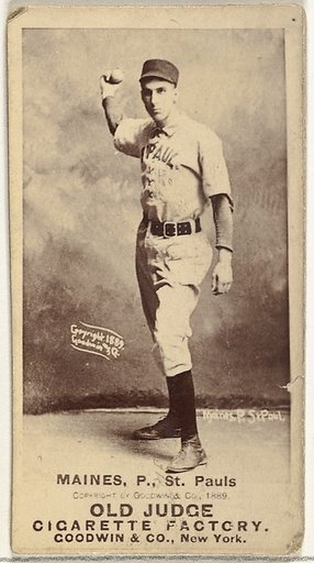 Willard Eben Mains, Pitcher, St. Paul Apostles, from the Old Judge series (N172) for Old Judge Cigarettes