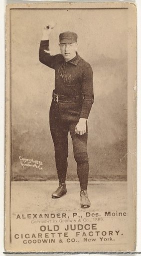Alexander, Pitcher, Des Moines, from the Old Judge series (N172) for Old Judge Cigarettes
