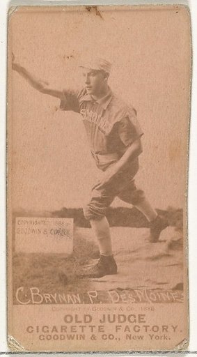 Charles Ruley "Tod" Brynan, Pitcher, Des Moines Prohibitionists, from the Old Judge series (N172) for Old Judge Cigarettes