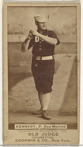 Theodore A. "Ted" Kennedy, Pitcher, Des Moines Prohibitionists, from the Old Judge series (N172) for Old Judge Cigarettes