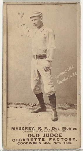 Samuel Leech Maskrey, Right Field, Des Moines Prohibitionists, from the Old Judge series (N172) for Old Judge Cigarettes