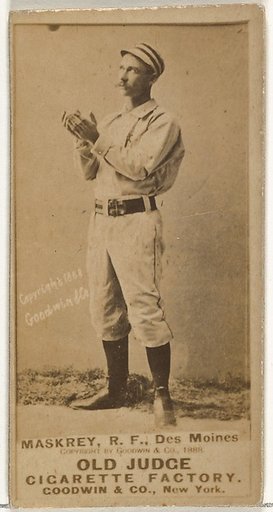 Samuel Leech Maskrey, Right Field, Des Moines Prohibitionists, from the Old Judge series (N172) for Old Judge Cigarettes
