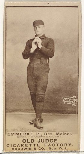 Robert Emmerke, Pitcher, Des Moines Prohibitionists, from the Old Judge series (N172) for Old Judge Cigarettes