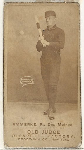 Robert Emmerke, Pitcher, Des Moines Prohibitionists, from the Old Judge series (N172) for Old Judge Cigarettes