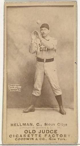 Anthony Joseph "Tony" Hellman, Catcher, Sioux City Corn Huskers, from the Old Judge series (N172) for Old Judge Cigarettes