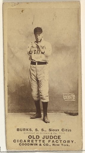 Robert E. Burks, Shortstop, Sioux City Corn Huskers, from the Old Judge series (N172) for Old Judge Cigarettes