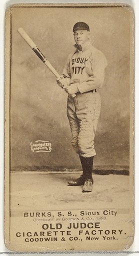 Robert E. Burks, Shortstop, Sioux City Corn Huskers, from the Old Judge series (N172) for Old Judge Cigarettes