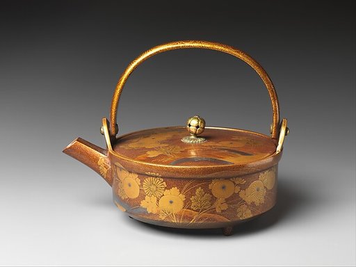 Sake Ewer with Decoration of Chrysanthemums on a Stream Bank