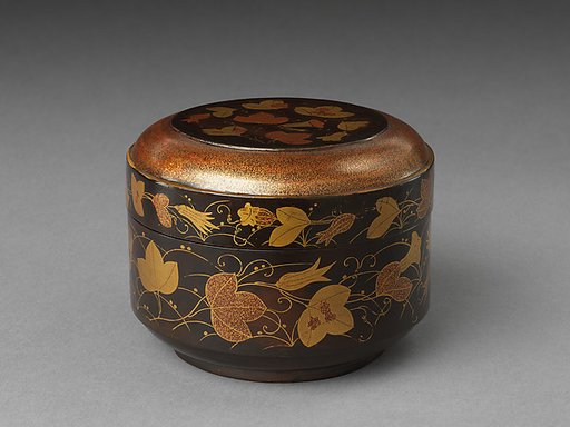 Cylindrical food box with decoration of morning glories