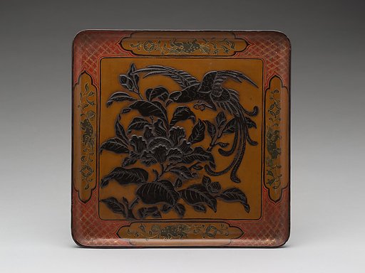 Square tray with flower-and-bird decoration