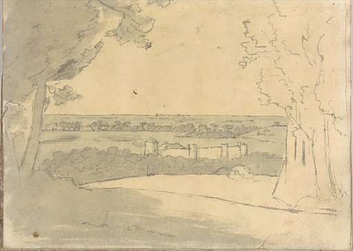 Landscape with distant buildings (Smaller Italian sketchbook, leaf 23 recto)