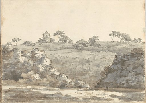 Landscape with a two-story building on a hill (Smaller Italian sketchbook, leaf 29 recto)