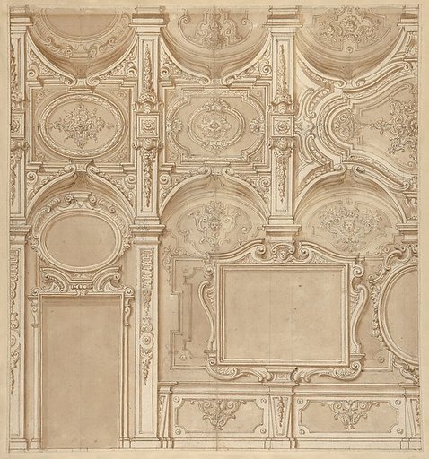 Design for a Wall and Ceiling with Frames and Decorations in Stucco
