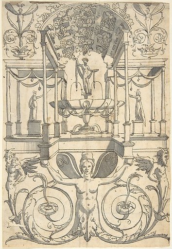 Grotesque with a Bacchus Fountain Placed in an Architectural Structure