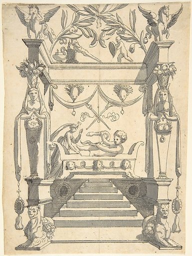 Grotesque with an Architectural Structure with a Young Boy on a Bed, Holding a Snake