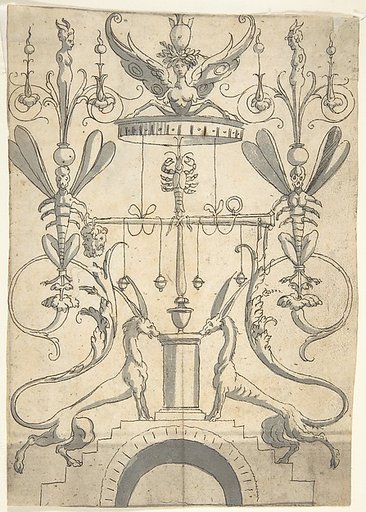 Candelabra Grotesque on a Pedestal with Fantastical Creatures and a Lobster
