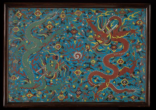 Panel with dragons amid clouds