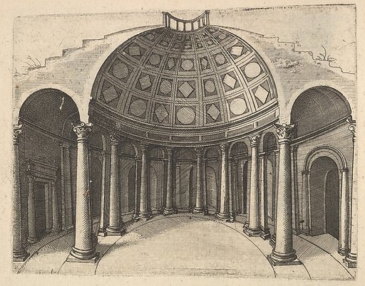 Cross-Section of Round Temple [Pinaculu Termar], from "Ruinarum variarum fabricarum delineationes pictoribus caeterisque id genus artificibus multum utiles"